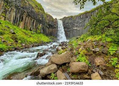 Waterfall Svartifoss At Vatnajökull National Park In Iceland