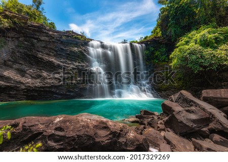 Waterfall in tropical forest at Khao Yai National Park, Thailand. Haew E-Um Waterfall is a waterfall amazing thailand. Beautiful waterfall at Khao Yai National Park, Thailand.