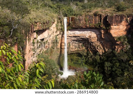 Waterfall (veu da noiva) at Chapada dos Guimaraes, Mato Grosso, Brazil 
