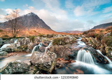 Waterfalls at Buachaille Etive Mor at Glencoe in the Scottish Highlands - Powered by Shutterstock