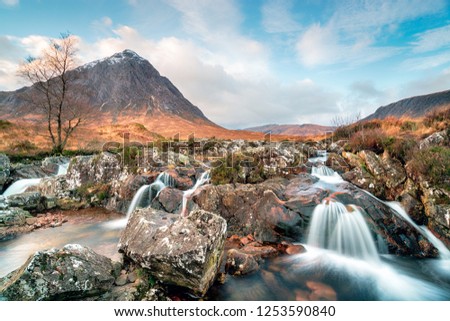 Waterfalls at Buachaille Etive Mor at Glencoe in the Scottish Highlands