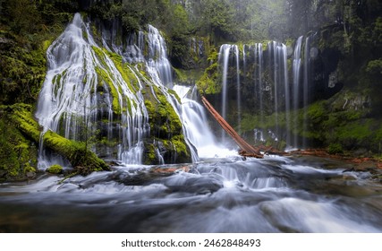 Waterfalls in Columbia River gorge in foggy forest near Portland.  Washington State. USA - Powered by Shutterstock