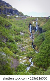 Waterfalls In Famous Flam (Flåm) Valley, Norway