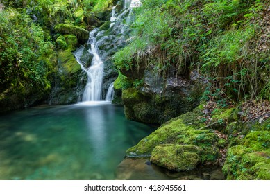 Waterfalls near the source of Zirauntza river, Alava (Spain)