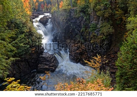 Waterfalls of Parc des Chutes-Dorwin (English : Park of Dorwin Falls), a touristic site, on the Ouareau River, in Lanaudiere, Quebec