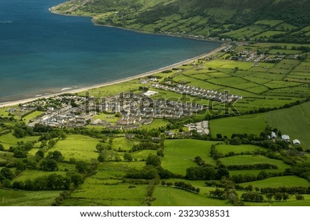 Waterfoot Village on the Antrim Coast In Northern Ireland from Lurigethan Mountain