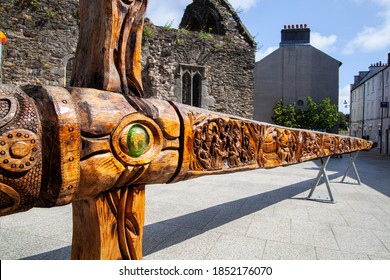 Waterford, Ireland - July 26 2019: A Wooden Sculpture Of A Giant Sword Called The Dragon Slayer Sword