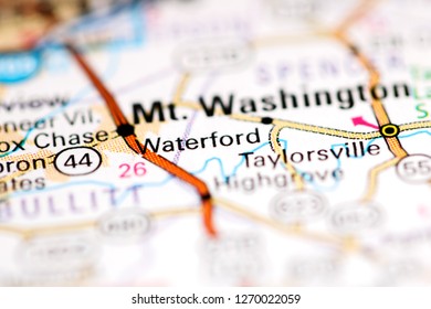 Waterford. Kentucky. USA On A Geography Map