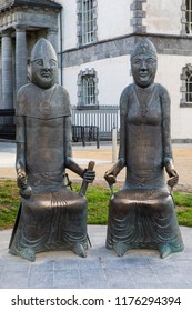 Waterford, Republic Of Ireland - August 16th 2018: Sculptures Of Vikings Strongbow And His Wife Aoife, In The Historic City Of Waterford, Republic Of Ireland. 