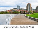 Waterfront Boardwalk in Kelowna, the third largest city in British Columbia, located on the shores of Okanagan lake in Canada