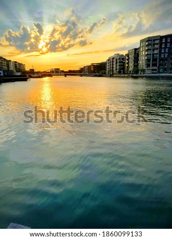 Waterfront Copenhagen and the setting sun