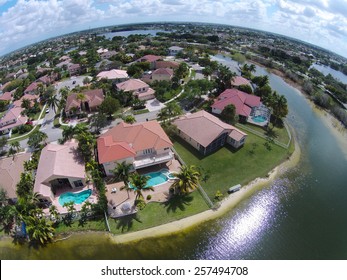 Waterfront Homes In Florida Seen From Above