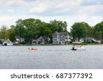 Waterfront homes on Lake Couchiching in Orillia, Ontario