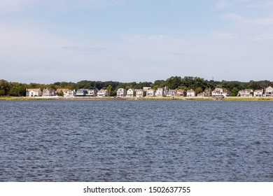 Waterfront Houses In A Neighborhood On The Long Island Sound, Connecticut