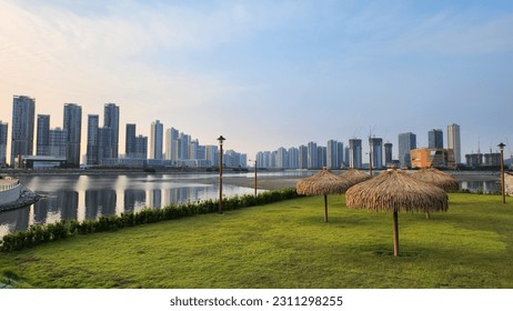 The Waterfront Lake in Songdo, Incheon, has a Southeast Asian feel. - Shutterstock ID 2311298255