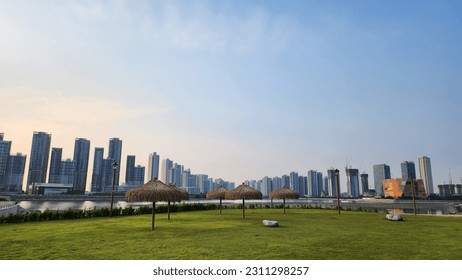 The Waterfront Lake in Songdo, Incheon, has a Southeast Asian feel. - Shutterstock ID 2311298257