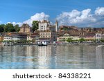 Waterfront of Nyon on the shore of Lake Geneva (Lake Leman), Switzerland