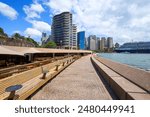 Waterfront promenade on Circular Quay in Sydney, New South Wales - Both a harbour, public esplanade and transport node, it is located along Sydney Cove