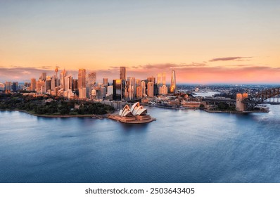 Waterfront of Sydney city CBD architecture landmarks on shores of Sydney Harbour aerial cityscape. - Powered by Shutterstock