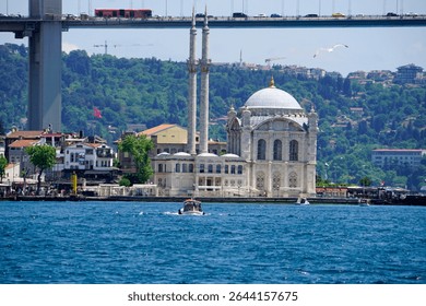 waterfront view of old mecidiye mosque in istanbul