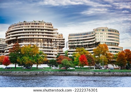 The Watergate Hotel complex from the Potomac River in Washington, DC in autumn