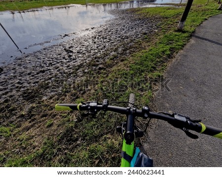  waterlogged soil in the park does not receive water from the spring rain. poorly executed drainage or cracked automatic irrigation pipeline created a flood, a road accident near the road