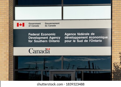 Waterloo, On, Canada- October 17, 2020: Sign And Entrance To Federal Economic Development Agency For Southern Ontario Is Seen In Waterloo, Ontario, Canada, A Canadian Federal Government Agency. 