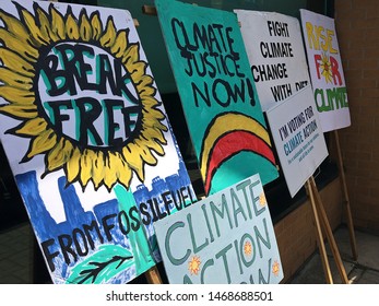 WATERLOO, ONTARIO, CANADA. AUGUST 02 2019: Climate Change Demonstration, Waterloo City Hall.