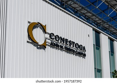 Waterloo, Ontario, Canada-September 30, 2019: Sign of Conestoga College’s  John W. Tibbits campus in Waterloo, Ontario. Conestoga College Institute of Technology is a public college. 