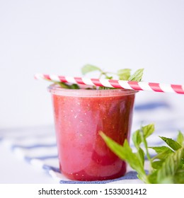 Watermellon Smoothie With Red Stripes Straw