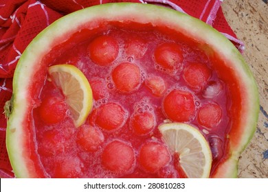 Watermelon Balls Punch Bowl Drink With Lemon