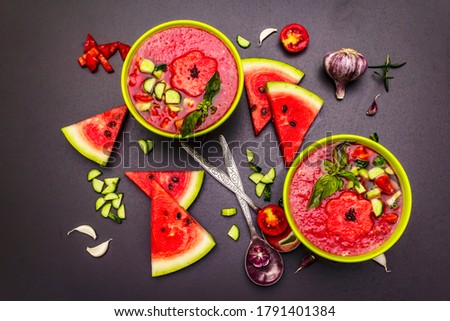 Similar – Foto Bild Wassermelonenschale gefüllt mit Obst