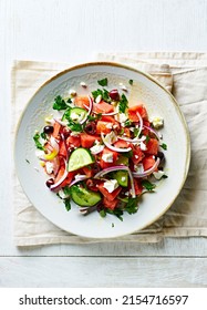 Watermelon Greek Salad With Kalamata Olives. Top View