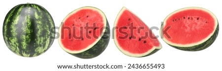 Watermelon, half and slice isolated on a white background, Watermelon macro studio photo, clipping path