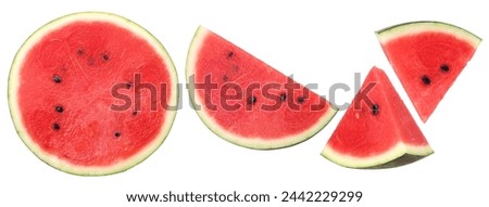 Watermelon, half and slice isolated on a white background, Watermelon macro studio photo, clipping path