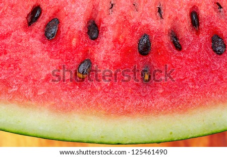 Watermelon with Huge magnified macro shot and close up shot on wood table