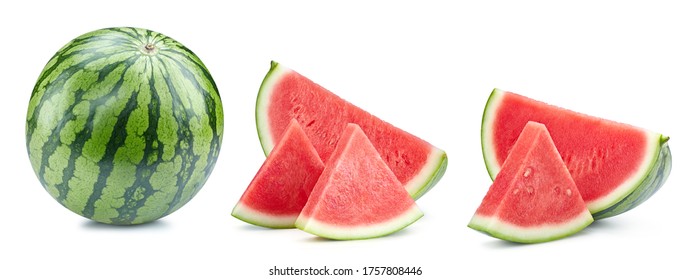 Watermelon isolated on white. Fresh watermelon. Watermelon collection clipping path. Full depth of field - Shutterstock ID 1757808446