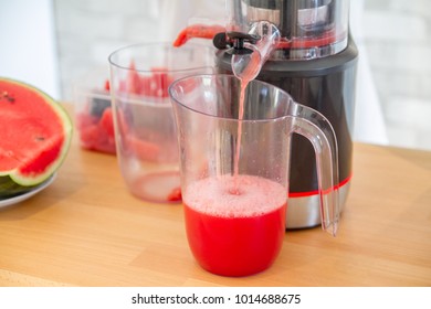 Watermelon Juice Made From Slow Juicer Machine 