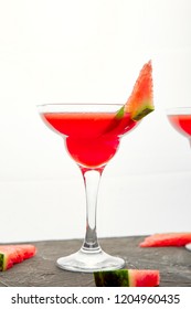 Watermelon Margarita Cocktail On White Background. Fresh Watermelon Lemonade With Mint And  Ice For Summer Party. Refreshing Summer Drink.