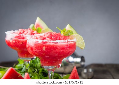 Watermelon Margaritas With Lime And Mint