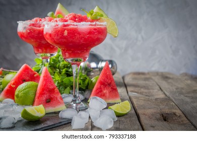 Watermelon Margaritas With Lime And Mint