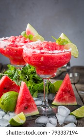 Watermelon Margaritas With Lime And Mint