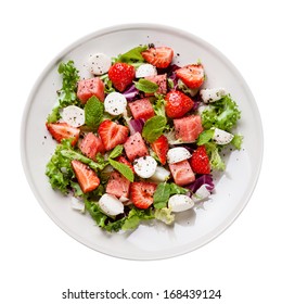 Watermelon Salad With Mozzarella On White Background