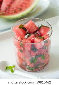 Watermelon Salsa With Red Onion In Glass