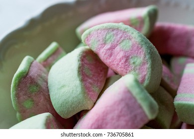 Watermelon Shape Marshmallows in ceramic bowl. - Powered by Shutterstock