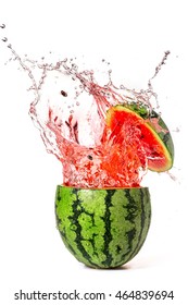 Watermelon with slice and splash isolated on white