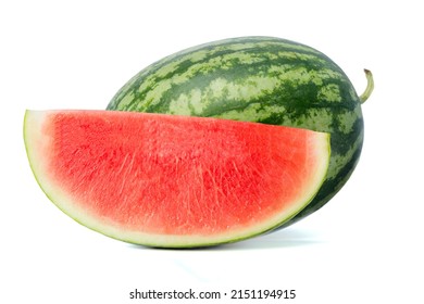 Watermelon  Sonya Plus, Cut In Half, Seeing Red Flesh. Juicy. Isolated On A White Background.(photoshoot In The Studio)