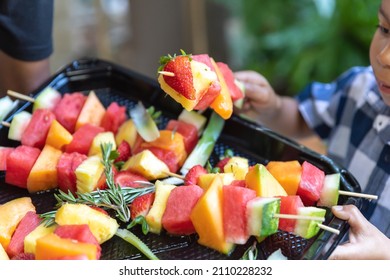 Watermelon, Strawberries and other fruit kebabs