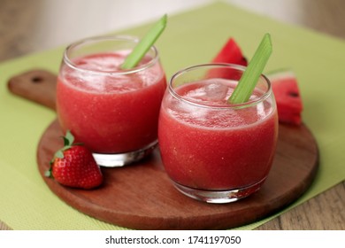 
Watermelon, Strawberry And Celery Juice