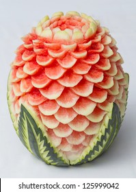 Watermelon Thai Fruit Carving Isolated On White